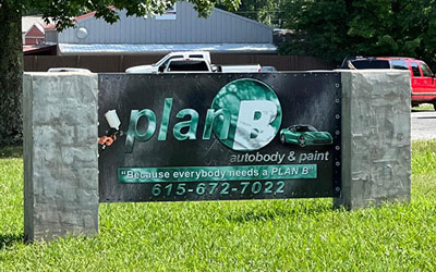 Plan B Autobody front sign