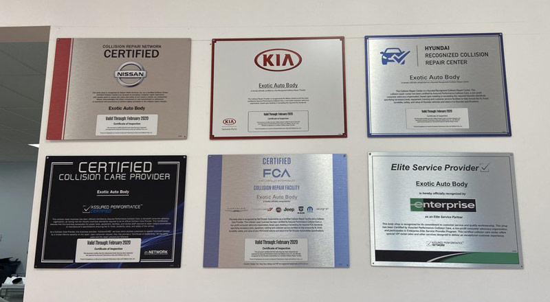 Exotic Auto Body certifications